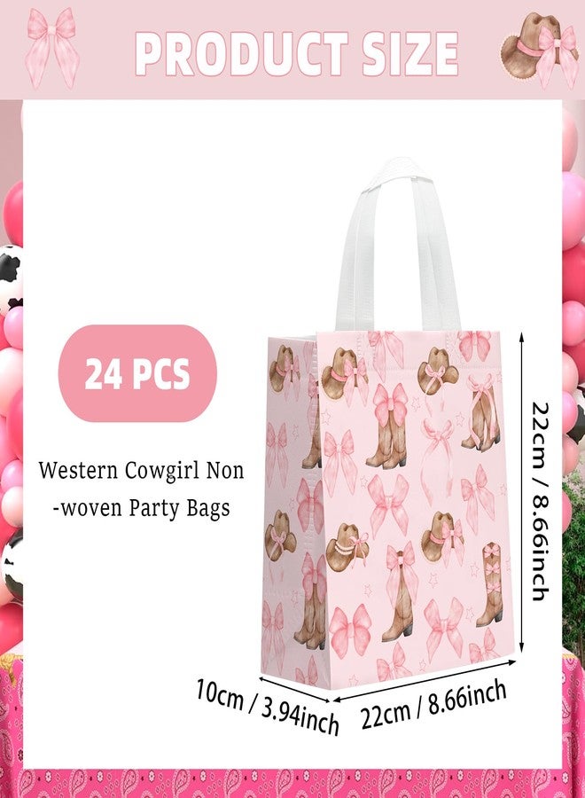 KERINGO 24 PCS Western Cowgirl Paper Bags Pink Bow Cowgirl Hat Boot Treat Bags with Handles Candy Goodie Non Woven Grocery Shopping for Birthday Party Favors Supplies - Image 4